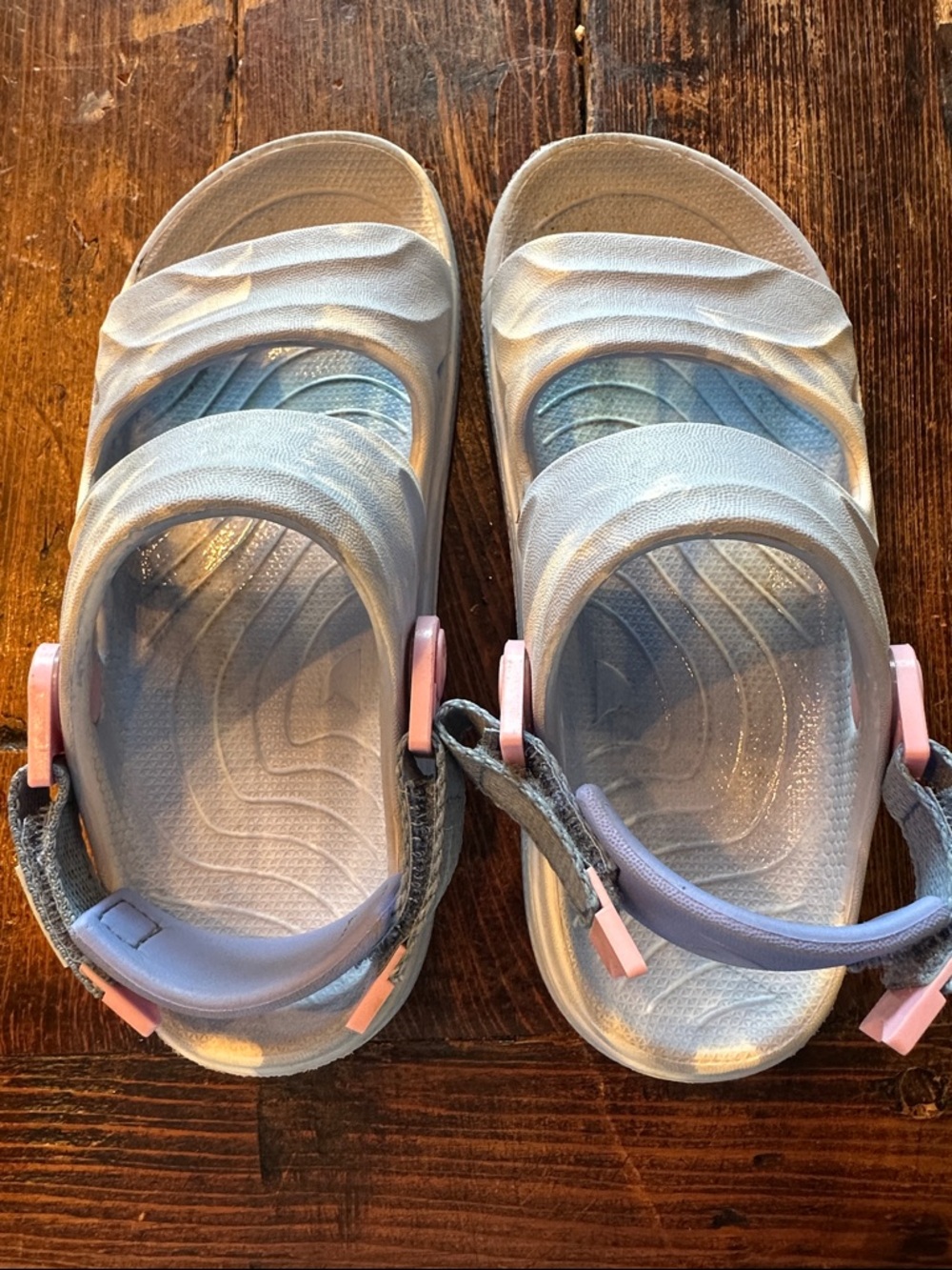 Rugged Shark Kids Light Blue, White and Pink Adjustable Sandals- Size 12